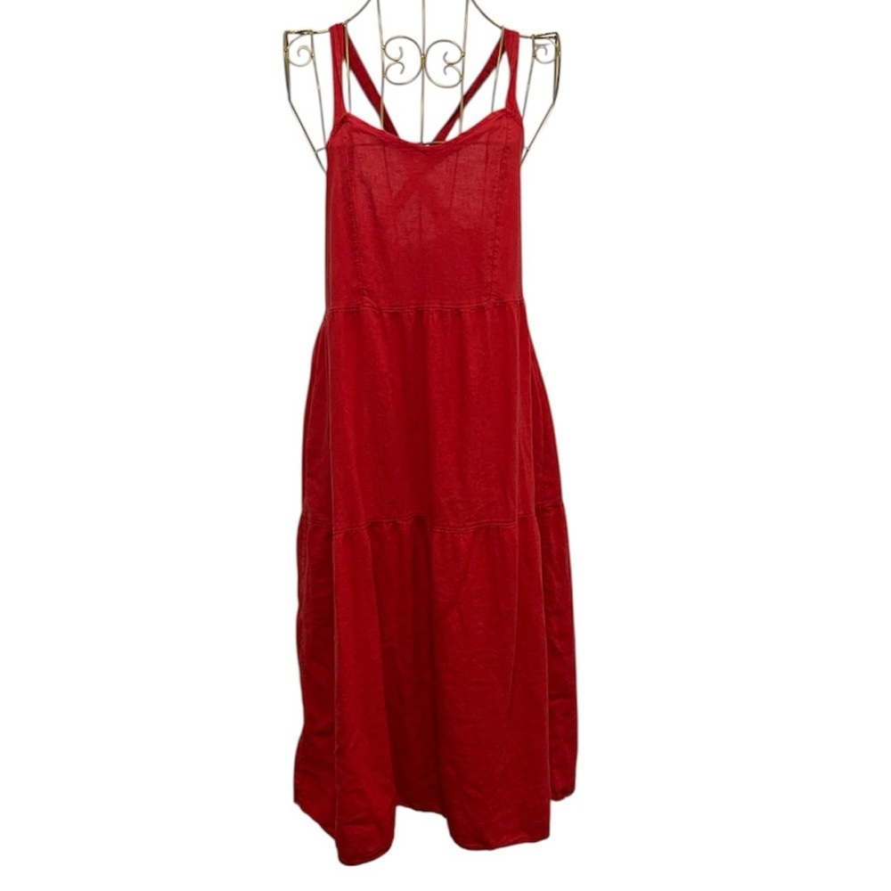 VALENTINA NALDI Linen Blend Tiered Midi Dress Made in Italy Size Medium